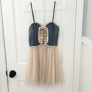 Worn once! Cute denim cowgirl western mustard seed dress size small